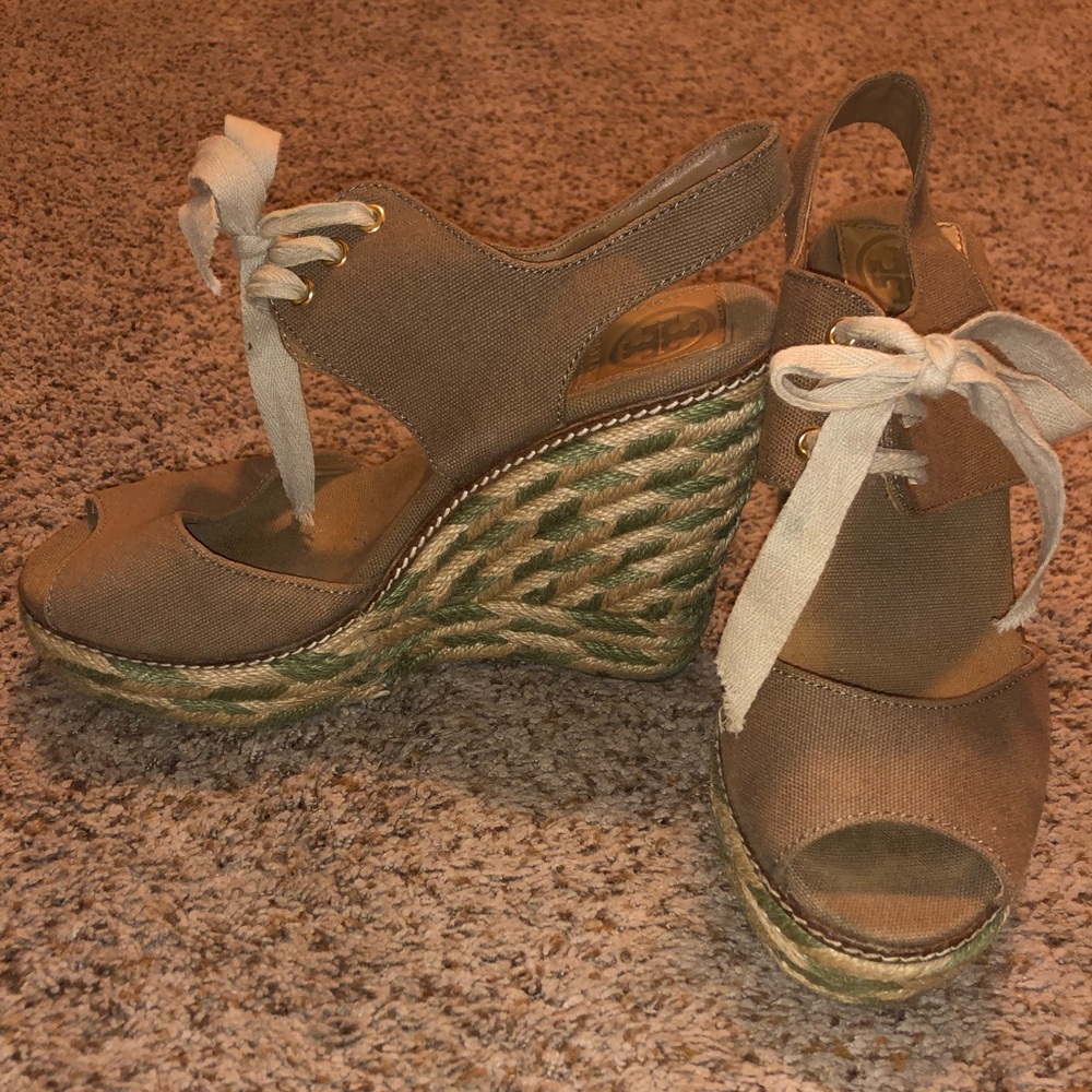 Tory Burch Basket Weave Wedges Gem